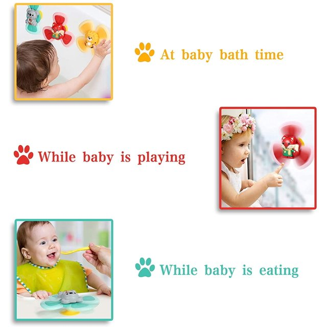 JHIJHOO Suction Cup Spinner Top Toy, Baby Early Learner Toys, Bath Toys for Kids(3PCS )