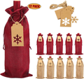 Christmas Burlap Wine Gift Bags with Drawstrings & Snowflake Tags – Red & Natural