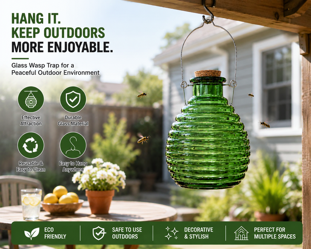 Reusable Hanging Glass Wasp Trap for Garden, Patio & Backyard