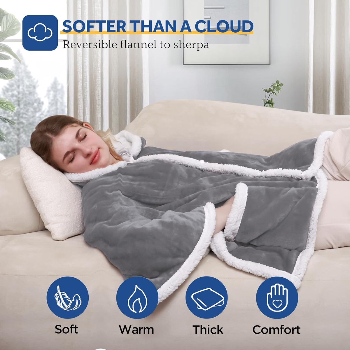 Sealy Wearable Electric Heated Hoodie Poncho, 50 x 60 in.