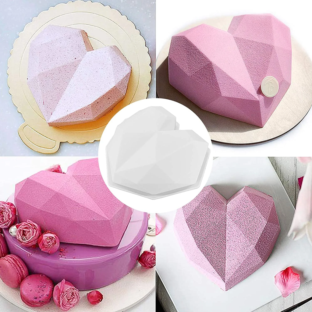 Diamond Heart Silicone Cake Mold Heart Baking Mold Nonstick Muffin Pan