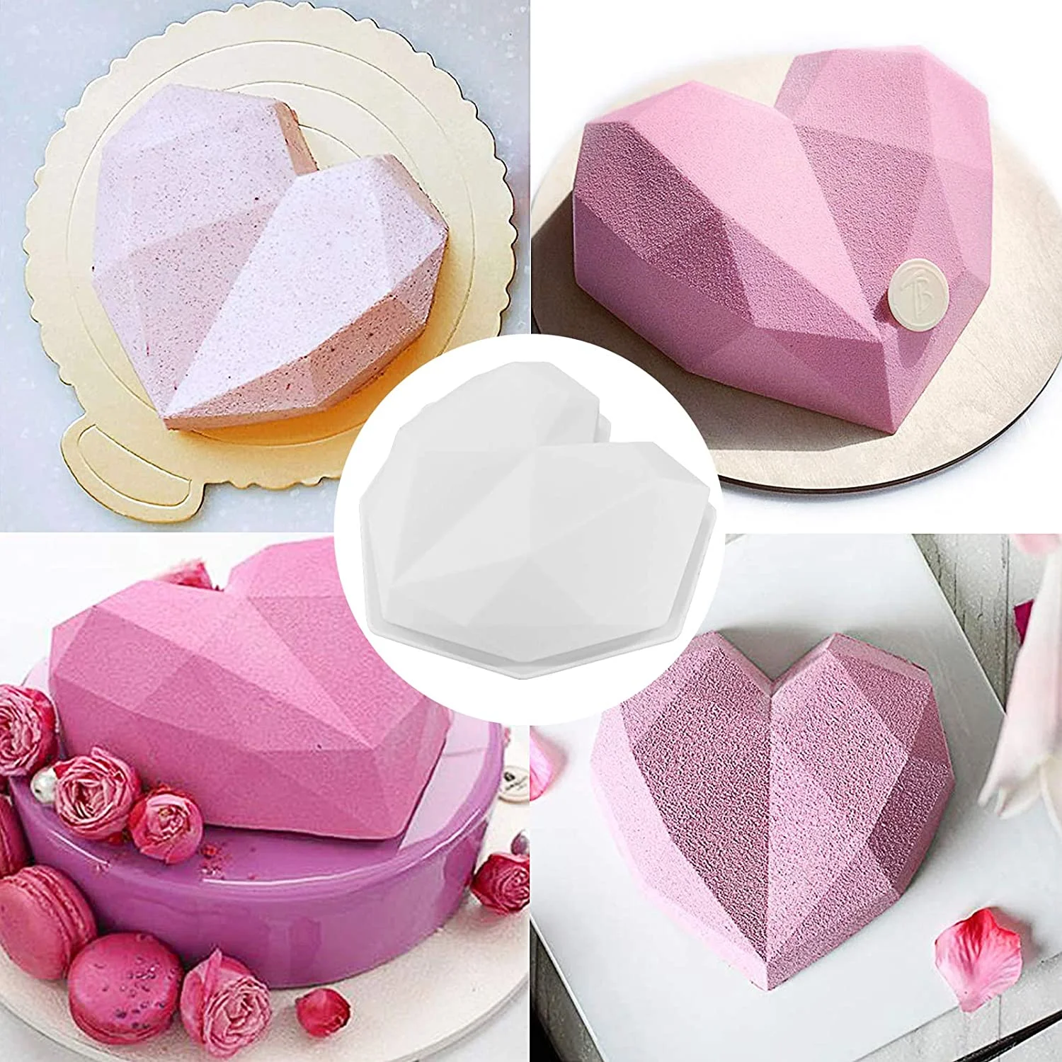 Diamond Heart Silicone Cake Mold Heart Baking Mold Nonstick Muffin Pan