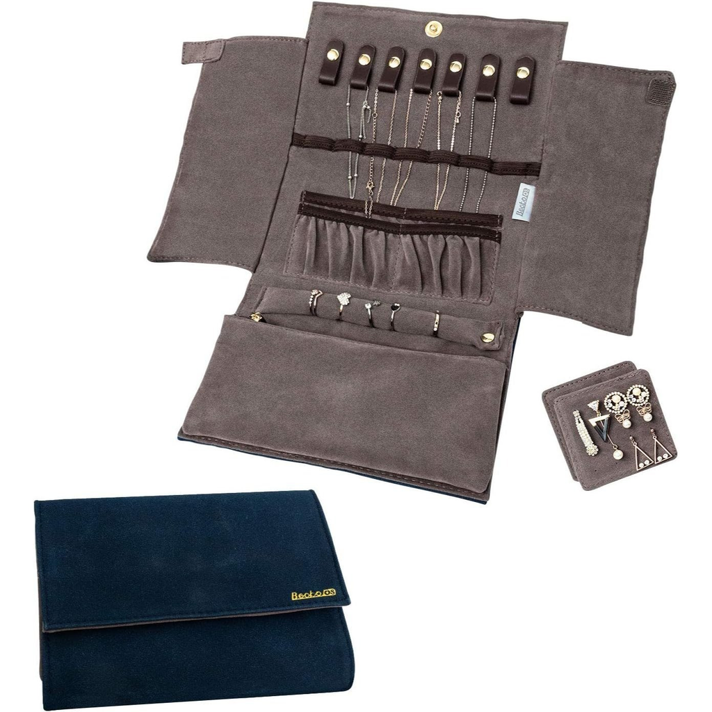 Luxury Jewelry Organizer Roll Travel Case for Necklaces, Rings & Bracelets – Portable Leather & Suede Jewelry Storage