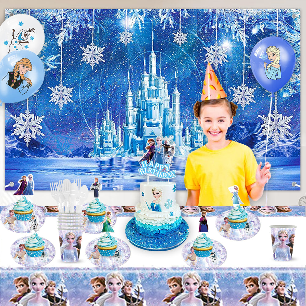 Winter Snow Princess Birthday Party Decorations Set – Kids Party Supplies with Backdrop, Banner, Balloons, Tableware & Cake Toppers (Blue Ice Theme)