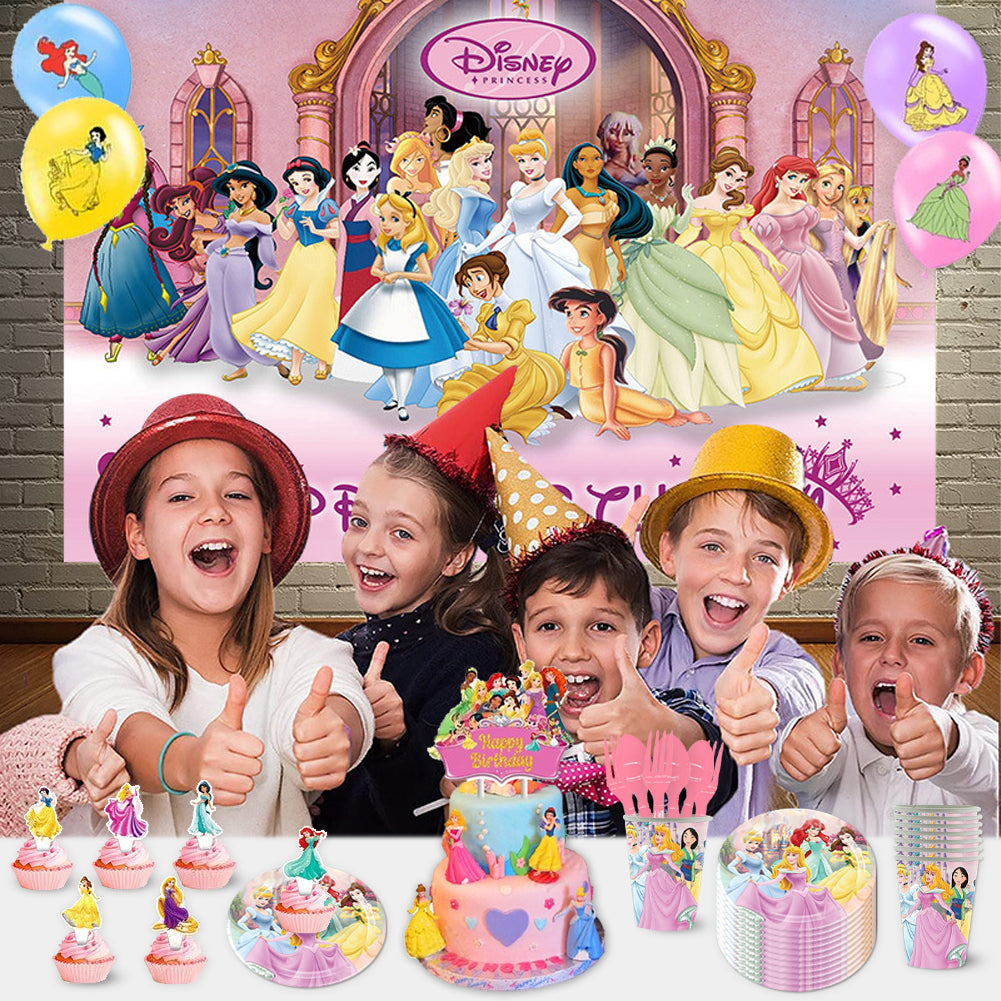 Pink Fairy Tale Princess Birthday Party Decorations Set – Kids Party Supplies with Backdrop, Banner, Balloons, Tableware & Cake Toppers