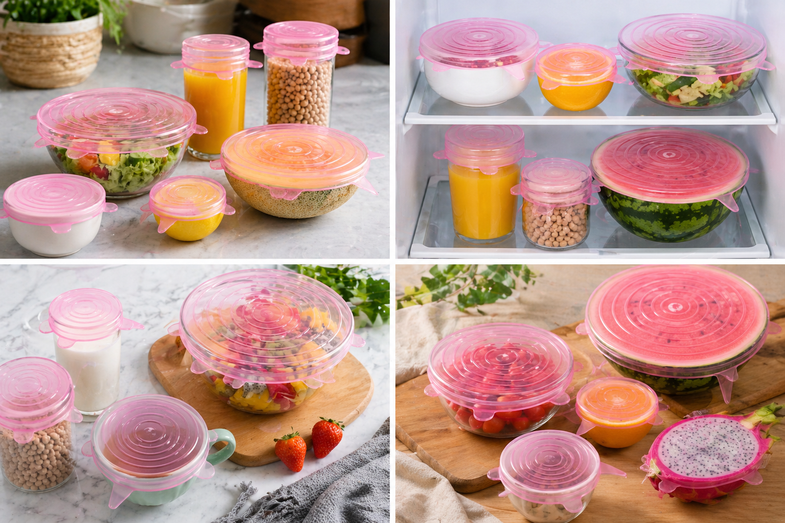 Silicone Stretch Lids Set, Reusable Food Covers, BPA-Free Flexible Sealing Lids for Bowls, Cups & Containers, Leakproof, Microwave & Dishwasher Safe (5 Pack)