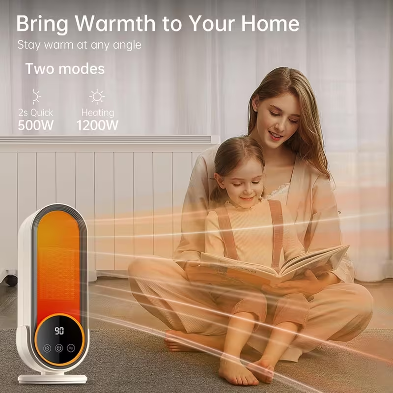 Portable Space Heater 1200W – Fast Heating PTC Ceramic Heater with Remote, Adjustable Thermostat & Timer for Home, Office & Bedroom