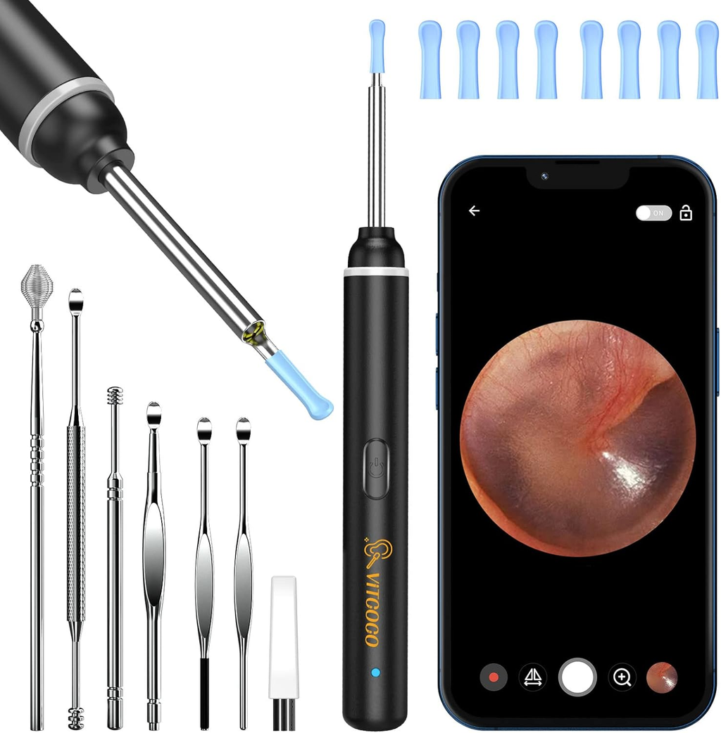 Wireless Ear Inspection Camera with 1920P HD Lens, 6 LED Lights and Cleaning Accessories – Black