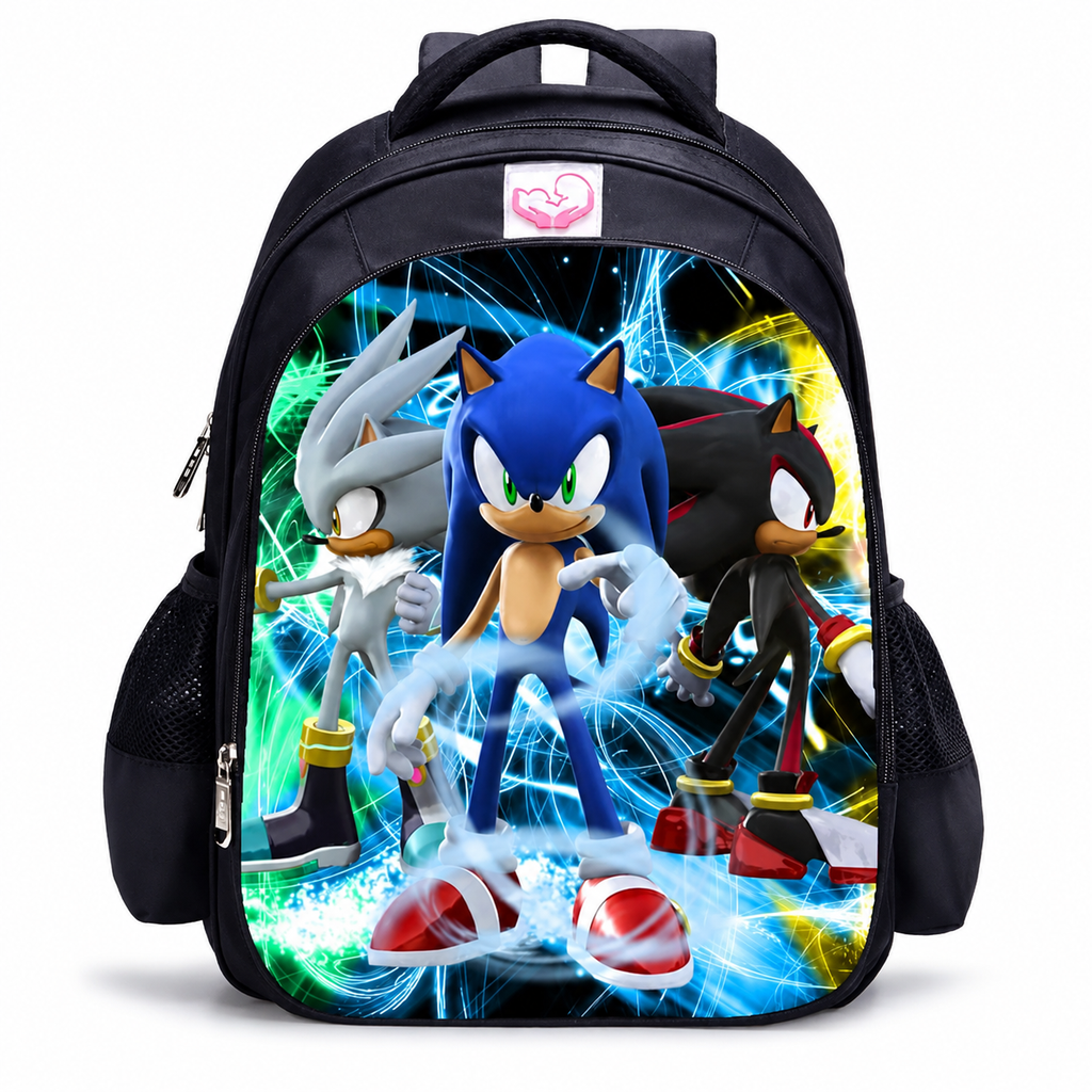 Kids School Backpack, Cartoon Character Print Bookbag with Front Zip Pocket and Dual Side Mesh Pockets, 16.5 x 12.6 x 6.7 in, Style C