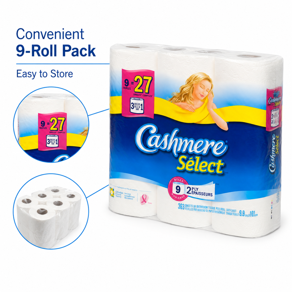 Cashmere Select Bathroom Tissue, 9 Triple Rolls, 2-Ply, 363 Sheets per Roll