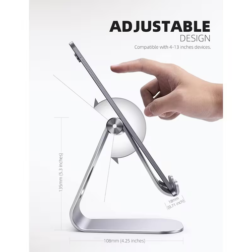 Adjustable Aluminum Tablet Stand – Desktop Phone and Tablet Holder for 4 to 13 Inch Devices