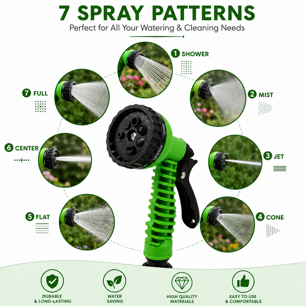 Expandable Garden Hose with 7-Pattern Spray Nozzle, Flexible Lightweight Water Hose with Storage Bag, 50 ft