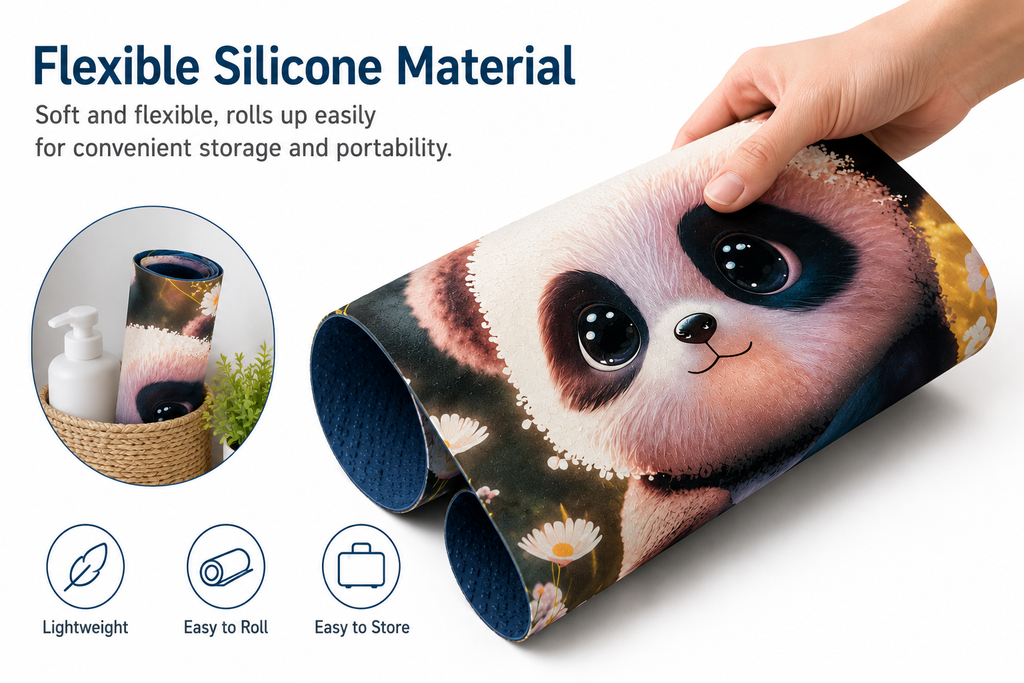Cute Panda Silicone Bathroom Mat – 23 × 16 in | Easy to Clean Floor Mat