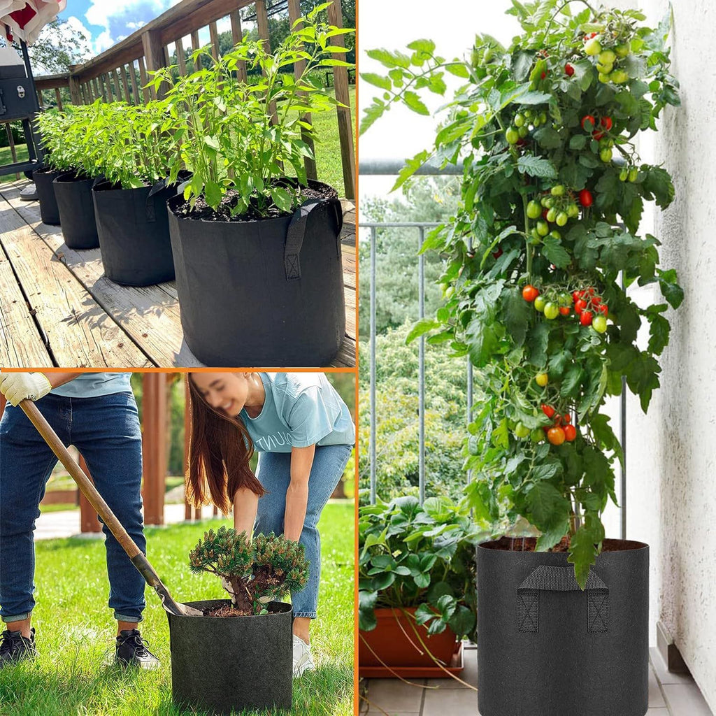 VASLON 7-Pack Fabric Grow Bags with Handles, Reusable Nonwoven Planting Pots for Vegetables, Flowers & Herbs