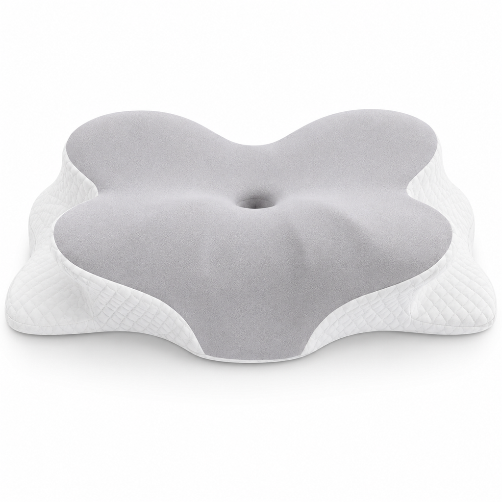 Memory Foam Contour Pillow with Dual Height Design, 5-Zone Support Bed Pillow for Back and Side Sleeping, Soft Quilted Cover, White and Gray
