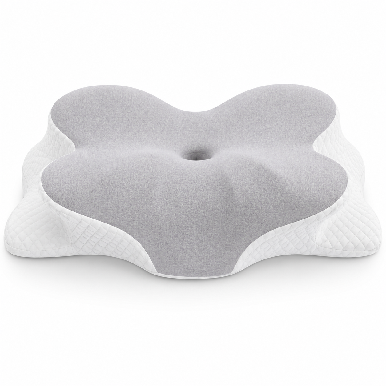 Memory Foam Contour Pillow with Dual Height Design, 5-Zone Support Bed Pillow for Back and Side Sleeping, Soft Quilted Cover, White and Gray