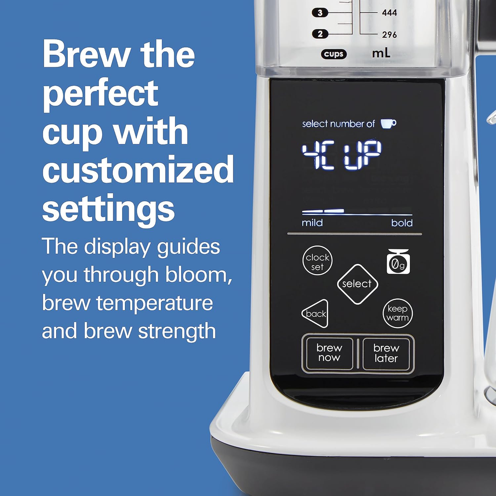 Hamilton Beach 46700 Convenient Craft Programmable Automatic or Manual Pour Over Coffee Dripper Brewer with 5 Strengths and Integrated Scale, 8 Cups, WHITE