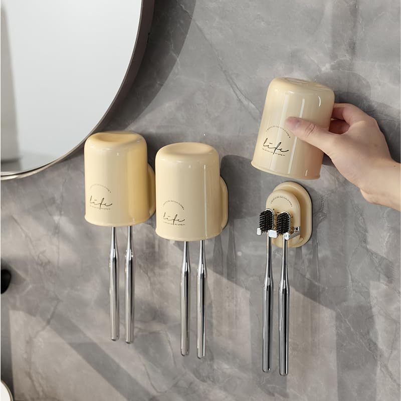 Multifunctional Wall Mounted Toothbrush Holder with Cup – Suction Bathroom Organizer for Toothbrush and Toothpaste