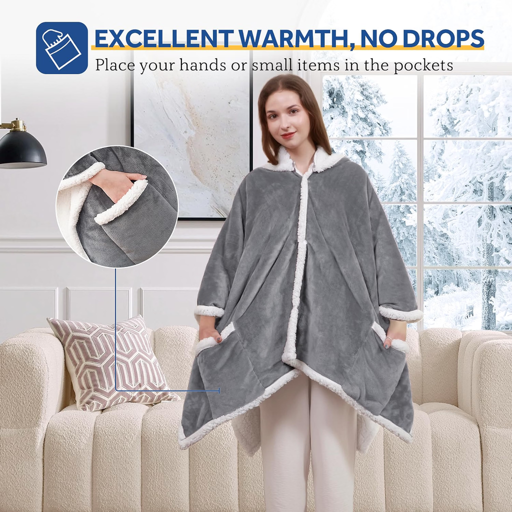 Sealy Wearable Electric Heated Hoodie Poncho, 50 x 60 in.