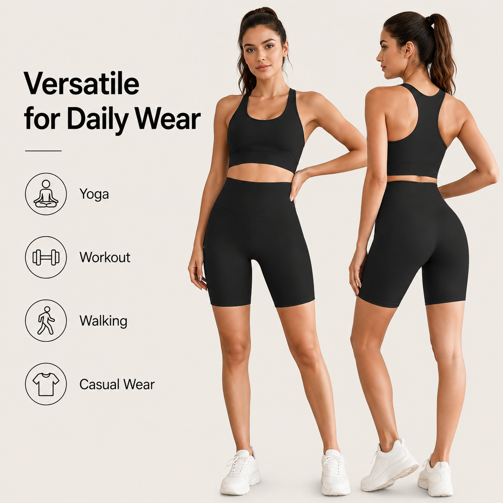 Women’s High-Waisted Yoga Shorts, Stretchy Nylon Spandex Workout Shorts, Black, Sizes XS–S