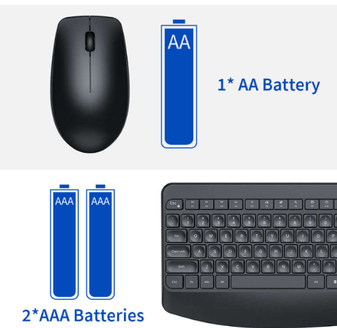 Jelly Comb KS65 Ergonomic Wireless Keyboard and Mouse Combo – 2.4GHz Full-Size Keyboard with Palm Rest & USB Mouse for PC Laptop Desktop