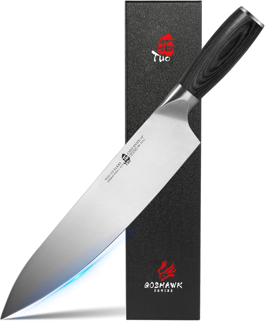 TUO 10 inch Chef Knife, Professional Kitchen Gyuto Knife, German HC Stainless Steel, Premium Pakkawood Handle, Full Tang, Gift Box Packaging, Goshawk Series