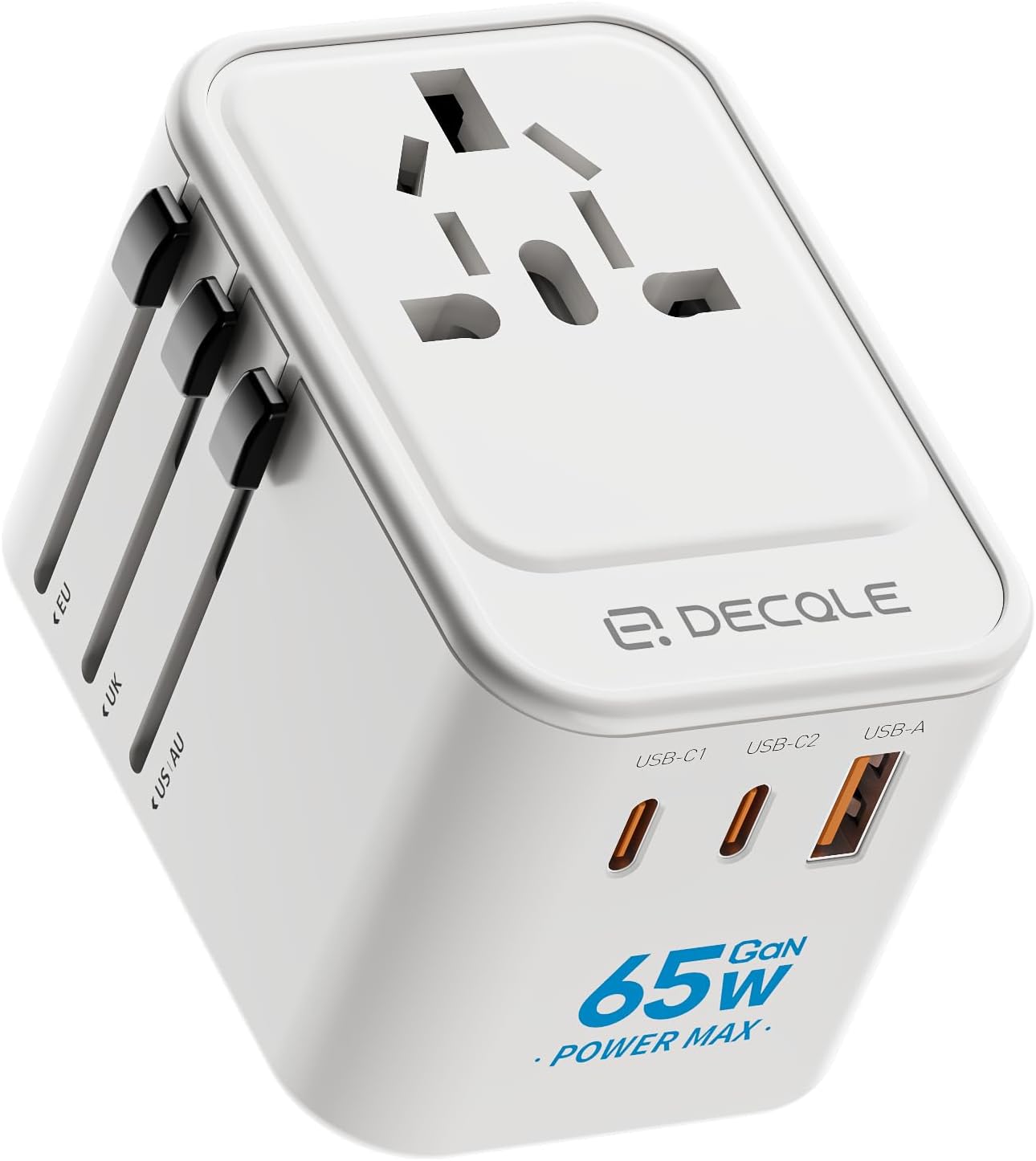 Universal Travel Adapter with USB-C Fast Charging – Worldwide Plug Converter for 224+ Countries (45W / 65W GaN)