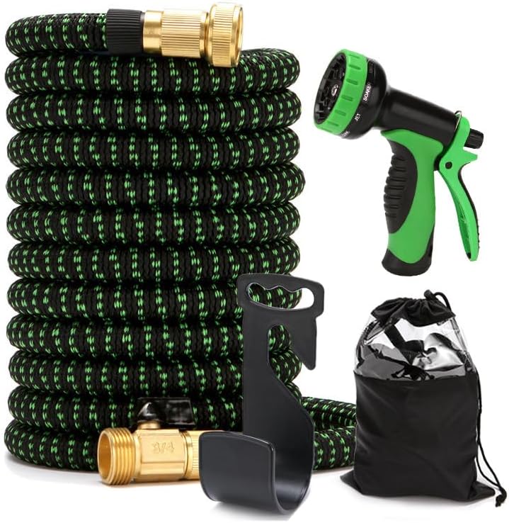 Upgrade Expandable Garden Hose Water Hose with 10-Function High-Pressure Spray Nozzle, Heavy Duty Flexible Hose, 3/4"" Solid Brass Fitting (150ft)