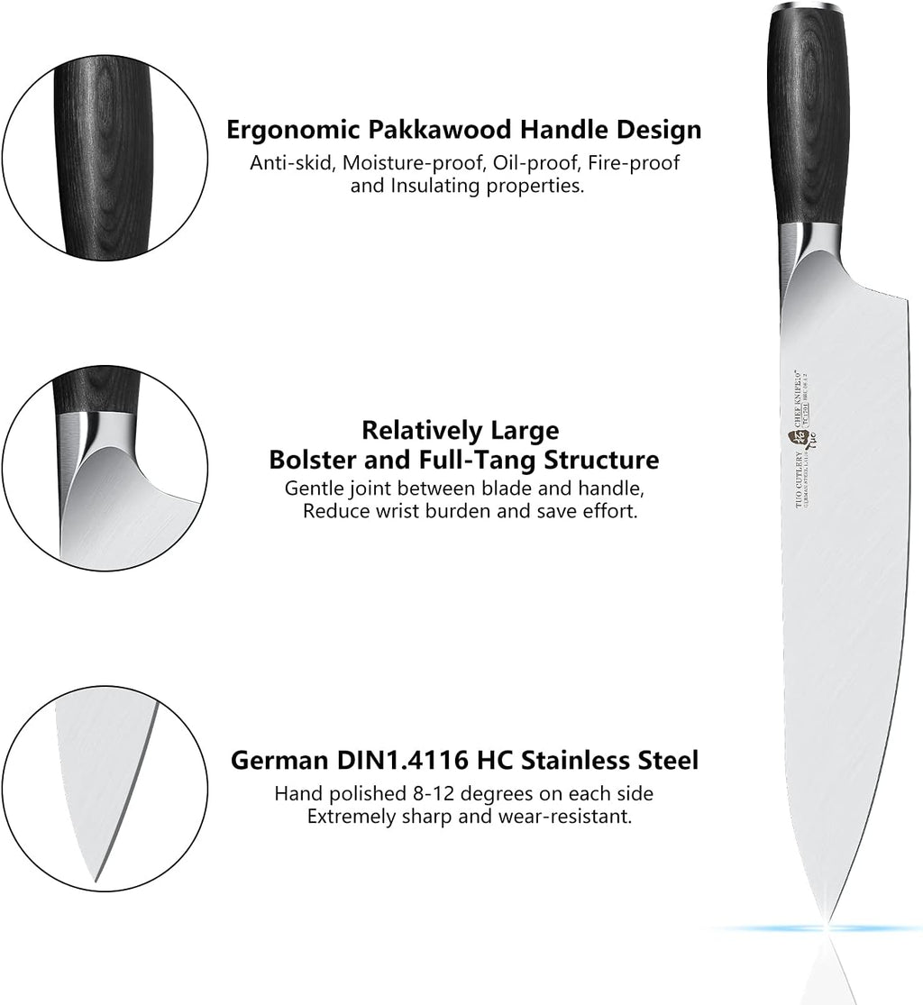 TUO 10 inch Chef Knife, Professional Kitchen Gyuto Knife, German HC Stainless Steel, Premium Pakkawood Handle, Full Tang, Gift Box Packaging, Goshawk Series