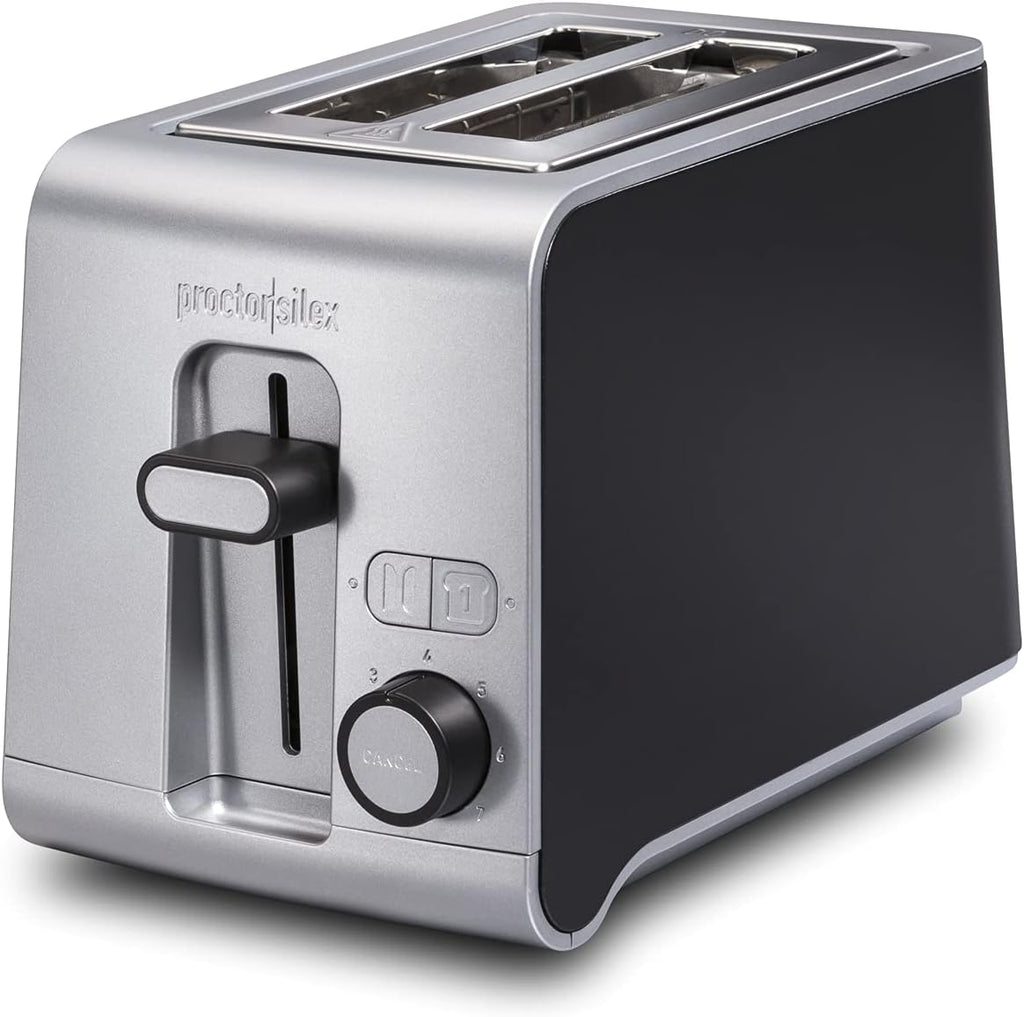 Proctor Silex 2 Slice Extra Wide Slot Toaster with Sure-Toast Technology, Shade Selector & Bagel Setting, Black and Stainless Steel (22302), SILVER