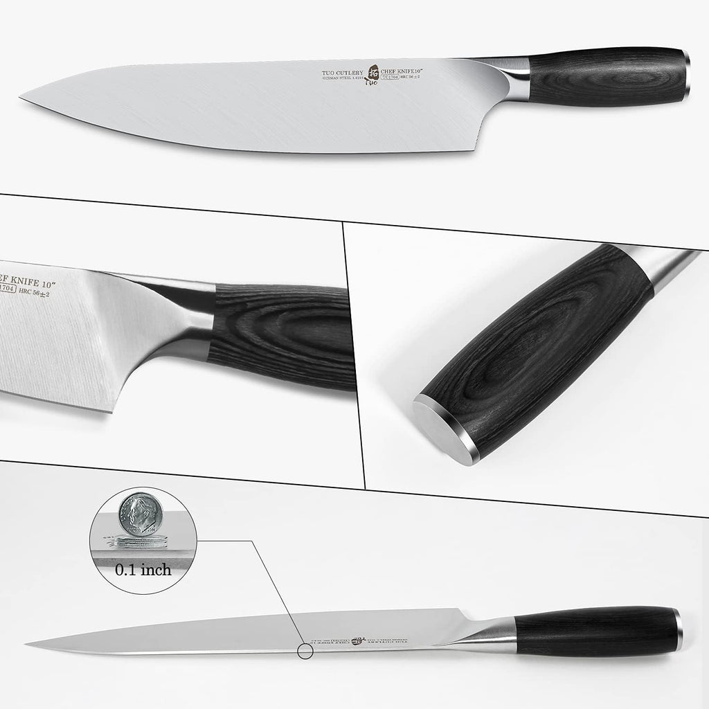 TUO 10 inch Chef Knife, Professional Kitchen Gyuto Knife, German HC Stainless Steel, Premium Pakkawood Handle, Full Tang, Gift Box Packaging, Goshawk Series