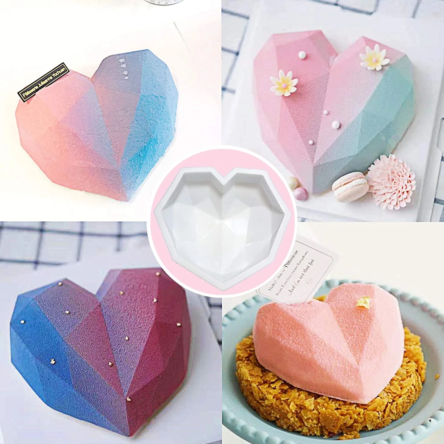 Diamond Heart Silicone Cake Mold Heart Baking Mold Nonstick Muffin Pan