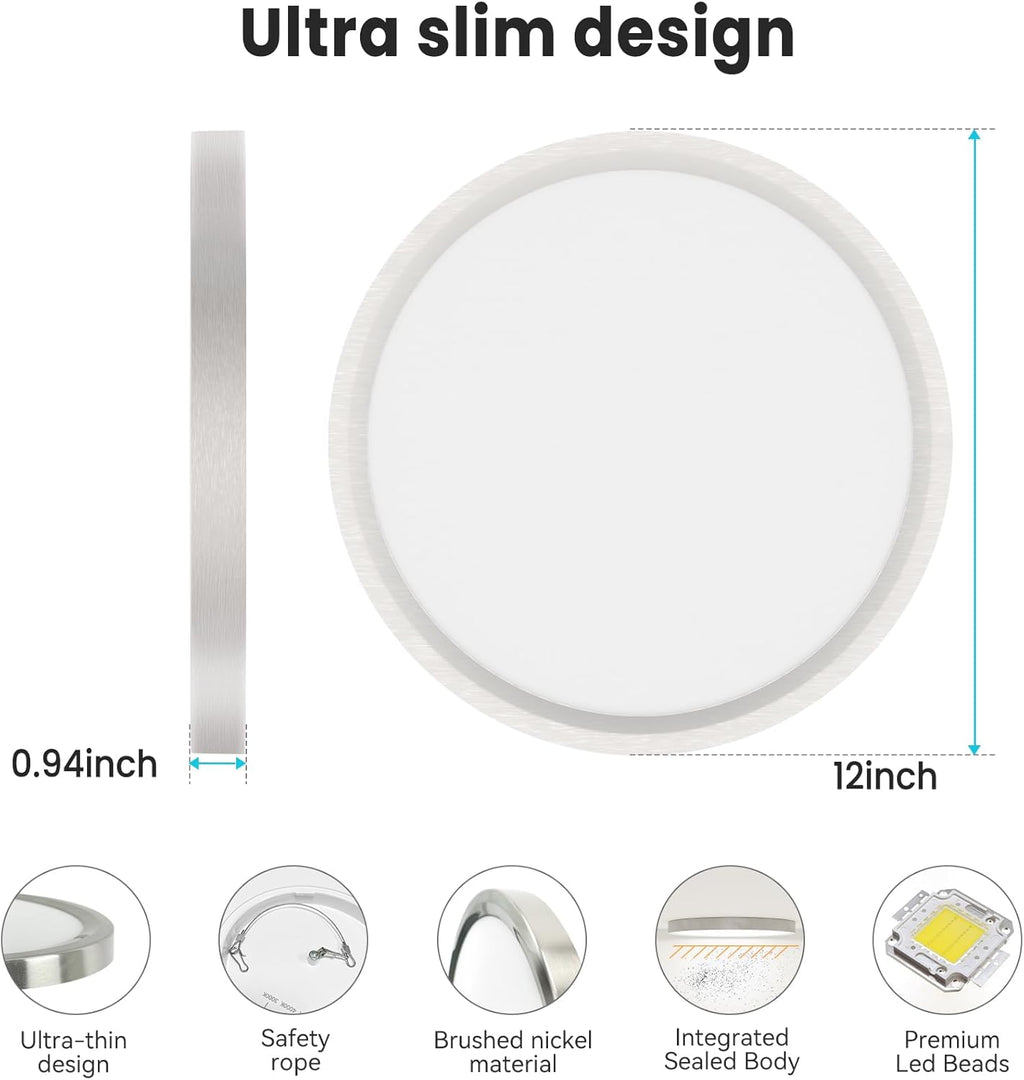 28W LED Flush Mount Ceiling Light, 3200LM Ultra Bright Round Ceiling Lamp, 3 Color Temperature Selectable 3000K/4000K/6500K, 25,000 Hours Lifespan Modern Low Profile Light Fixture for Bedroom Kitchen Bathroom Hallway