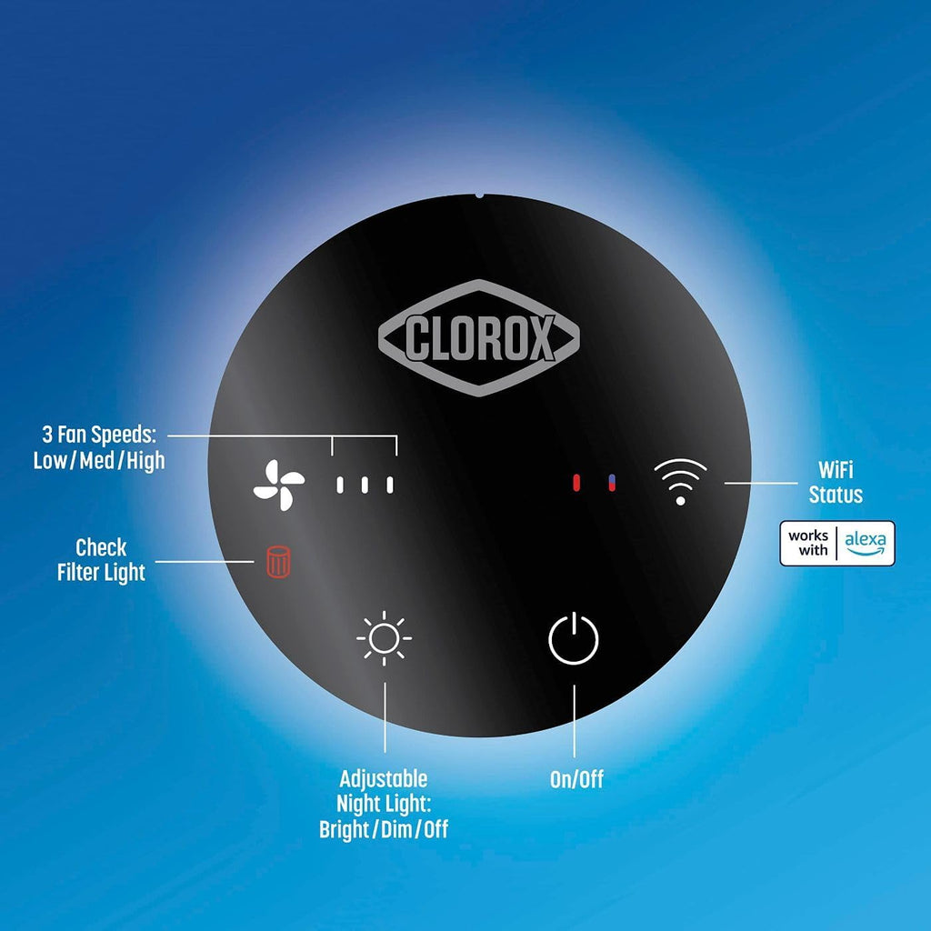 Clorox Smart Air Purifiers, True HEPA Filter, Works with Alexa, Small Rooms up to 200 Sq Ft, Removes 99.9% of Viruses, Wildfire Smoke, Mold, Allergies, Dust, AUTO Mode, Whisper Quiet