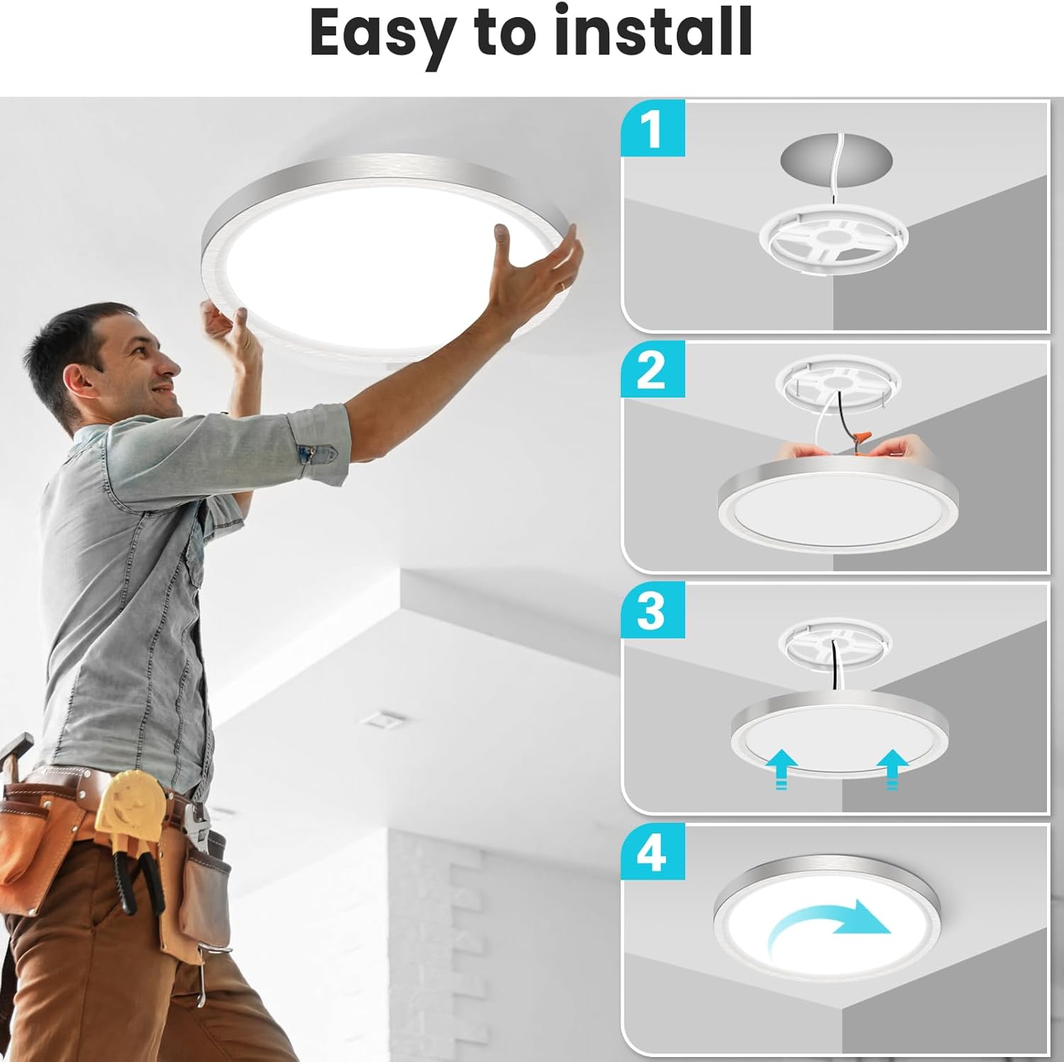 28W LED Flush Mount Ceiling Light, 3200LM Ultra Bright Round Ceiling Lamp, 3 Color Temperature Selectable 3000K/4000K/6500K, 25,000 Hours Lifespan Modern Low Profile Light Fixture for Bedroom Kitchen Bathroom Hallway
