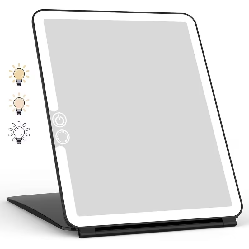 LED Lighted Makeup Mirror – 72 LEDs, 3 Color Modes, Touch Dimmable, Rechargeable Folding Travel Vanity Mirror