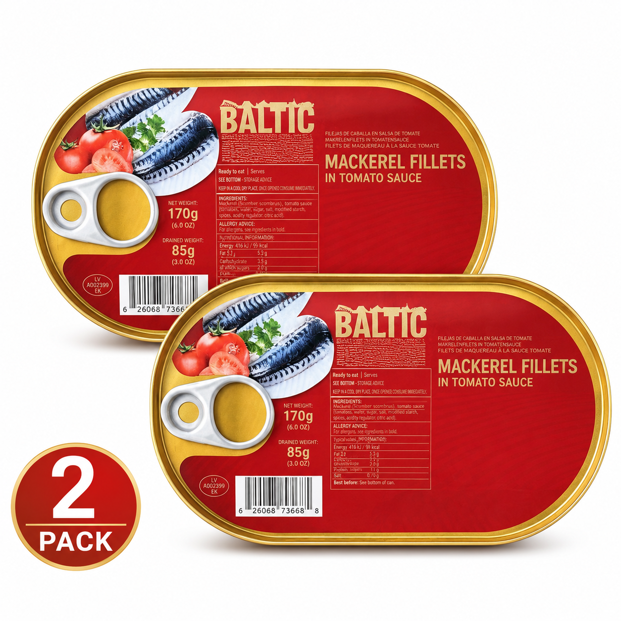 Baltic Mackerel Fillets in Tomato Sauce – Ready-to-Eat Seafood Meal, Best Before May 2027