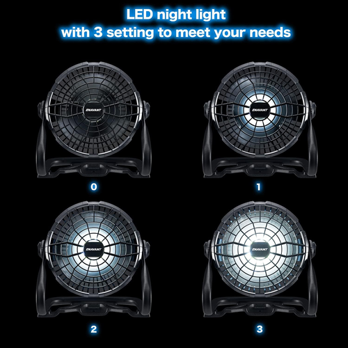8-Inch Rechargeable Portable Camping Fan with LED Light, Hanging Hook and Adjustable Airflow