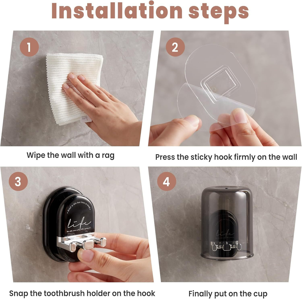 Multifunctional Wall Mounted Toothbrush Holder with Cup – Suction Bathroom Organizer for Toothbrush and Toothpaste