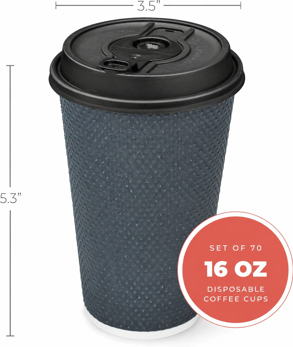 Disposable Coffee Cups with Lids 16 oz, 60 Pack Insulated Ripple Paper Hot Cups, Leak-Proof To Go Coffee Cups for Hot & Cold Drinks, Travel Takeaway Cups, No Sleeves Needed
