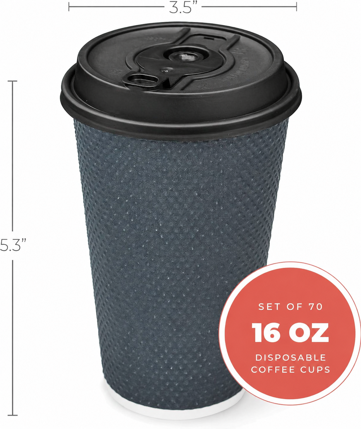 Disposable Coffee Cups with Lids 16 oz, 60 Pack Insulated Ripple Paper Hot Cups, Leak-Proof To Go Coffee Cups for Hot & Cold Drinks, Travel Takeaway Cups, No Sleeves Needed