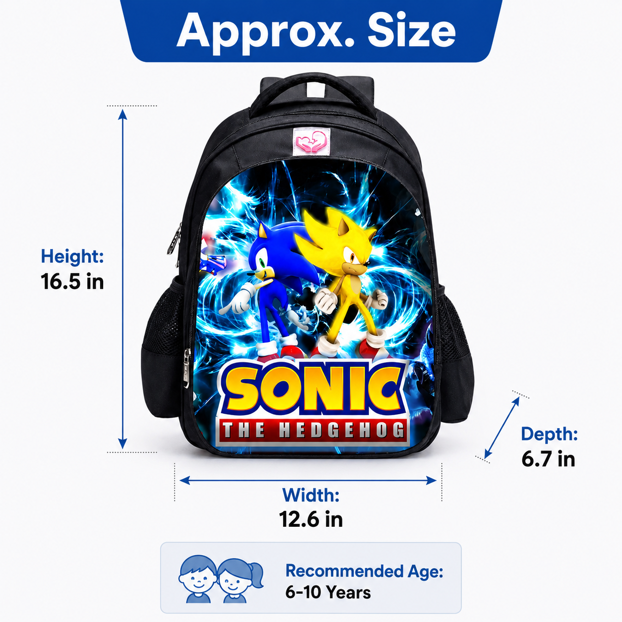 Kids School Backpack Large Size, Cartoon Character Print Bookbag with Front Zip Pocket and Side Mesh Pockets, 16.5 x 12.6 x 6.7 in, Style A