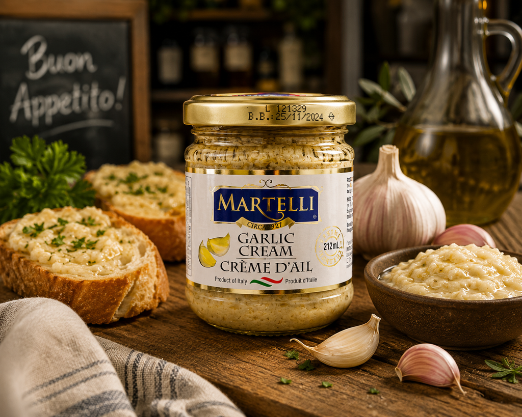 Martelli Italian Garlic Cream Spread – 212ml Vegan Garlic Sauce & Dip for Bread Pasta and Vegetables 2 Pack
