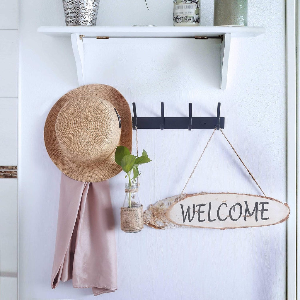 Matte Black Metal Wall Hook Rack with 6 Hooks for Entryway, Bathroom & Kitchen