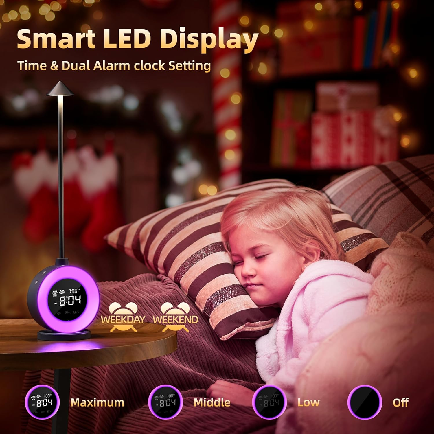 RGB LED Desk Lamp with Digital Clock, Ambient Night Light & Adjustable Brightness Touch Control Lamp