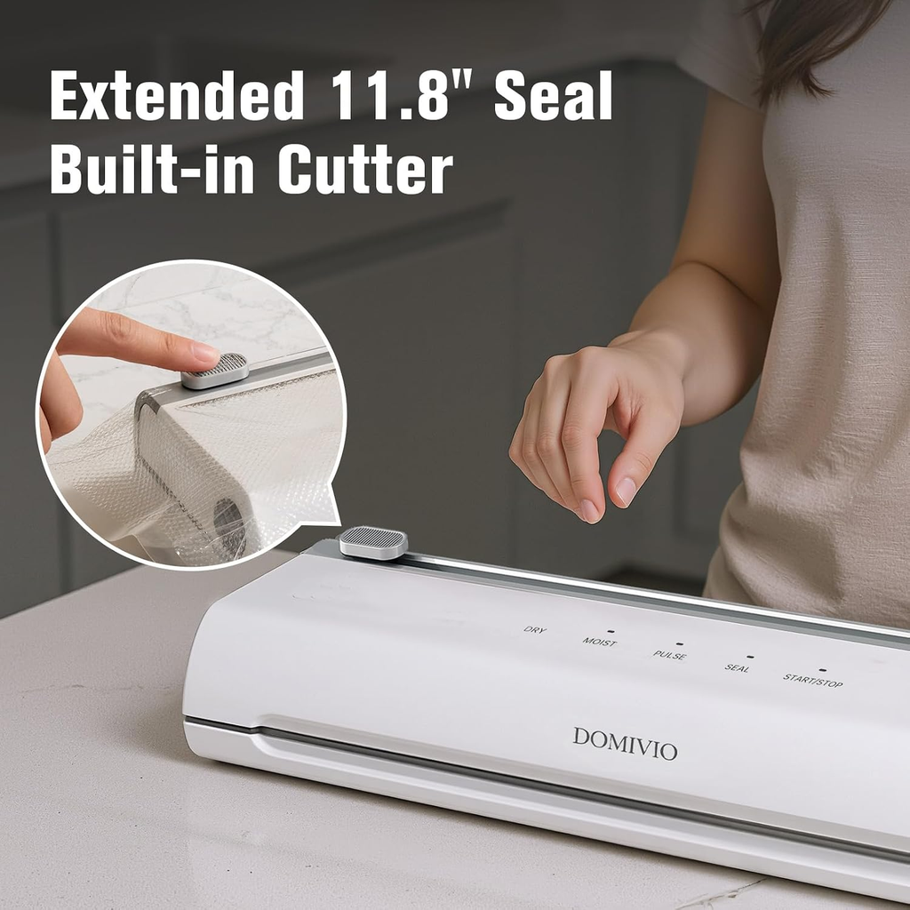6-in-1 Vacuum Sealer Machine with 65kPa Suction, Built-In Cutter, External Vacuum Hose and 20 Pre-Cut Bags, White