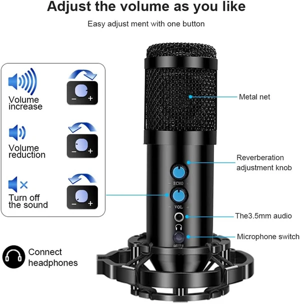 DODOCOOL USB Condenser Microphone Kit with Boom Arm, Pop Filter & Shock Mount (DC229B)