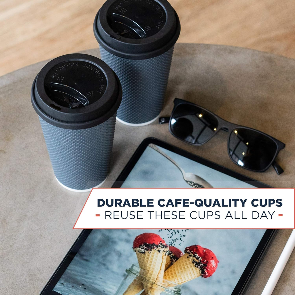 Disposable Coffee Cups with Lids 16 oz, 60 Pack Insulated Ripple Paper Hot Cups, Leak-Proof To Go Coffee Cups for Hot & Cold Drinks, Travel Takeaway Cups, No Sleeves Needed