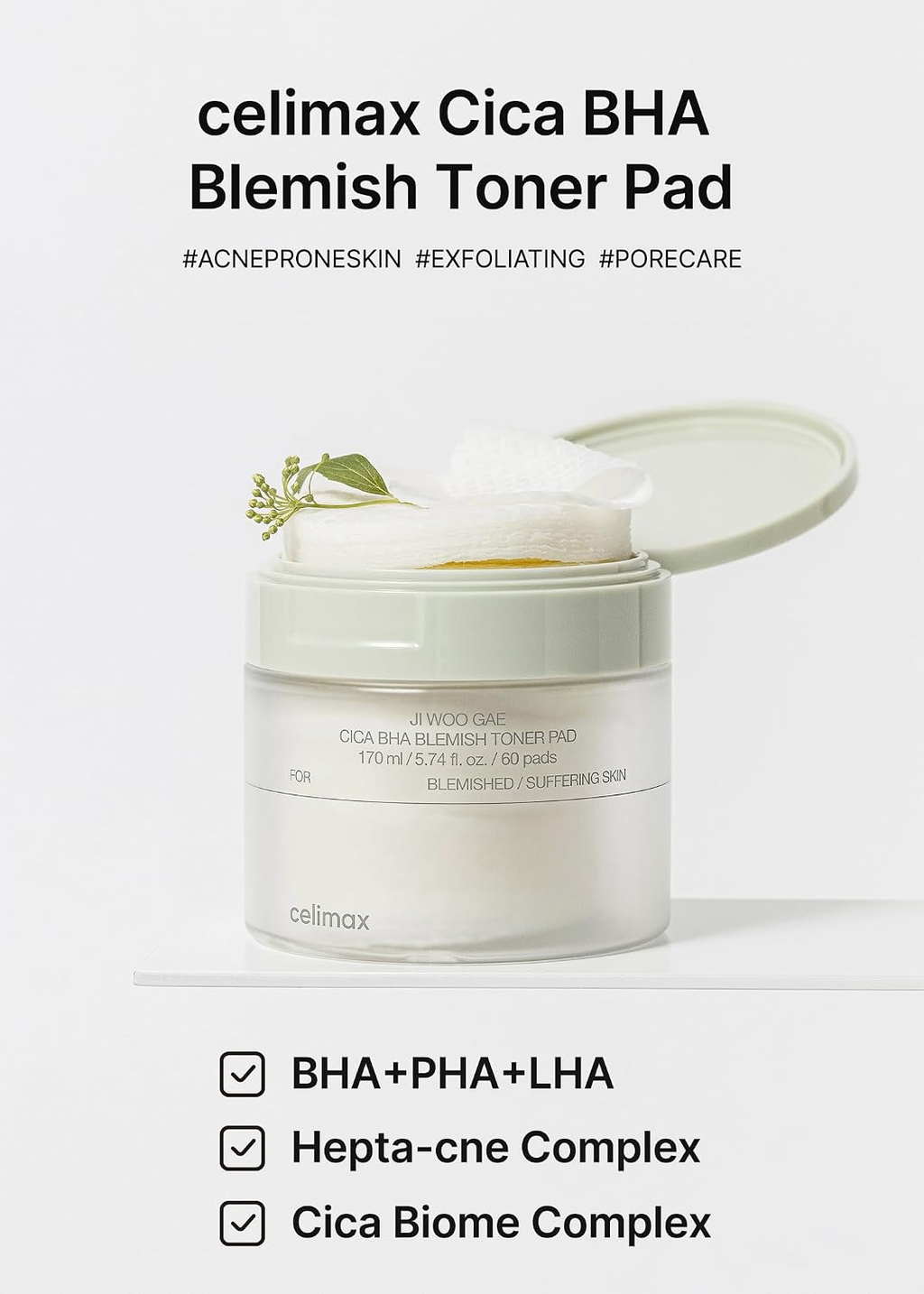 celimax Ji Woo Gae Cica BHA Blemish Pad 170ml / 60pads Best Before 1/8/2027