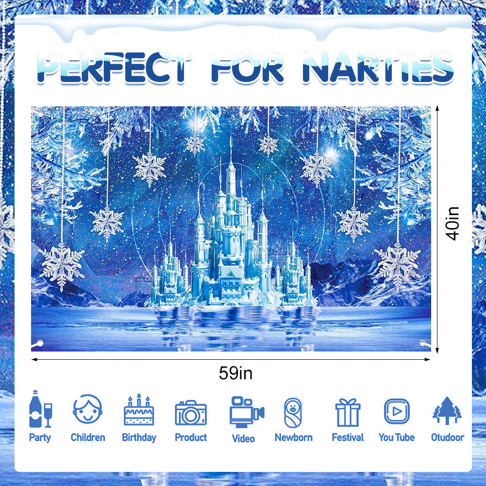Winter Snow Princess Birthday Party Decorations Set – Kids Party Supplies with Backdrop, Banner, Balloons, Tableware & Cake Toppers (Blue Ice Theme)